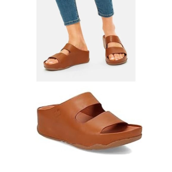 Fitflop Shoes - New! Fitflop shuv two bar leather slides Sz 5 light tan brown